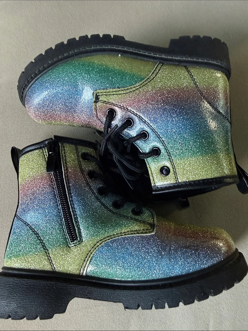 Marie Nicole Kids Rainbow Glitter Lace-Up Boots- Shimmer &Shine